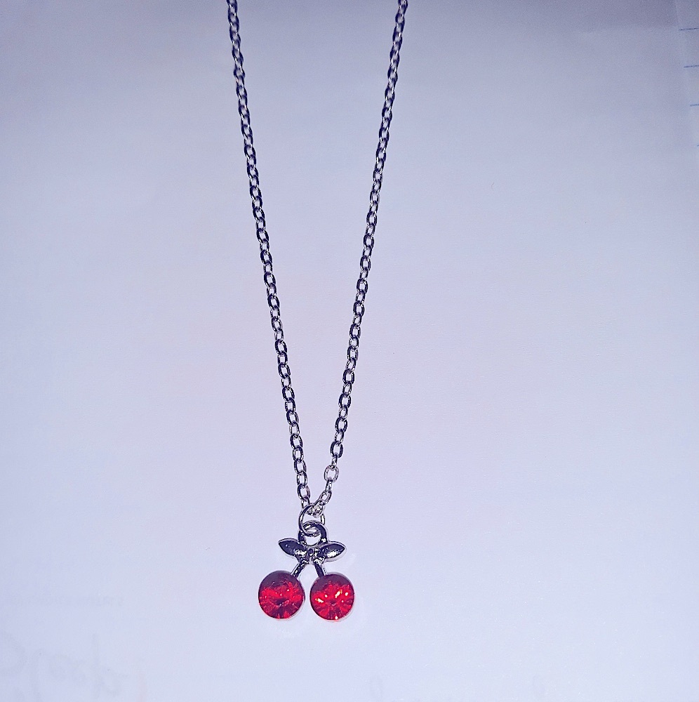 Silver Cherry Necklace with adjustable chain and lobster clasp NEW NWT